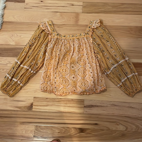 Free people blouse yellow mustard sheer xs square neck - Picture 7 of 7